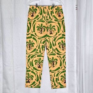Govango Tangerine Tropical Banana Leaves & Monkeys Light Stretch Cropped Pants